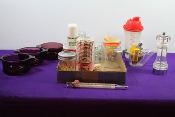 Three Glass Microwave Dishes, Kitchen Items, Candy Thermometer