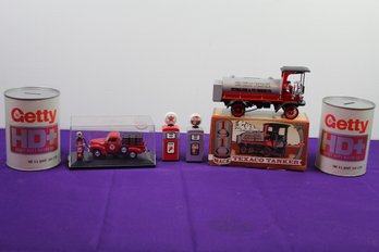 Ertl Toys Texaco Diecast Bank, 1910 Mack Truck, 2 Getty Can Banks