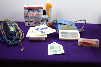 Blood Pressure Machine, Sinus Rinse Packets, Phone