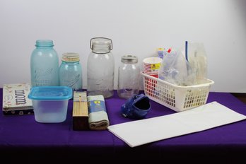 Two Ball Perfect Mason Jars, Drey Ever Seal Jar, Lids, Plastic Cups