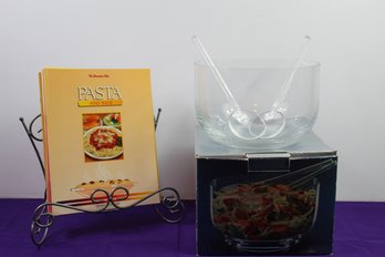 Salad Bowl, Cookbooks And Metal Cookbook Rack