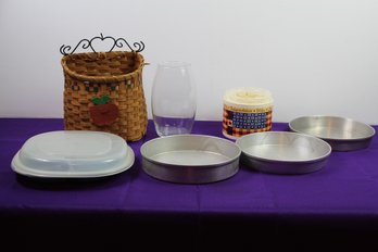 Three Round Cake Pans, Microwave Dinner Plate, Wall Hanging Basket