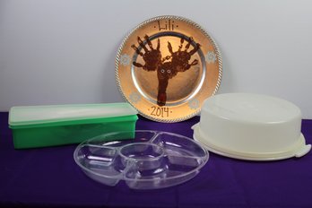 Tupperware Pie Carrier, Vegetable Crisper, Plastic Relish Tray