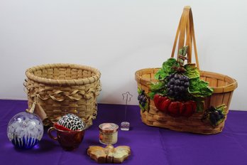 Two Baskets, Paperweight, Pin Cushion