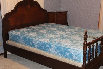Antique Wood Bed, Full, Restonic Mattress