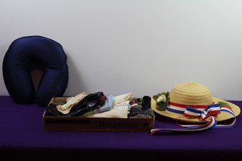 Numerous Scarfs, Hat, Neck Pillow