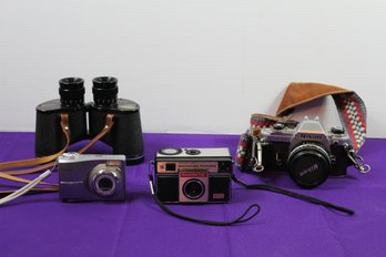 Bushnell Binoculars, Three Cameras, Nikon Camera, Mega-matic, Kodak