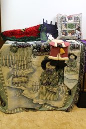 Holiday Pillows, Rug, Decor With Tote And Afghan.