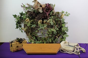Wreath, Wood Shelf, Decorative Brick, Phone