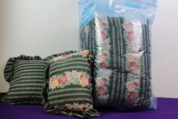 Floral Comforter And Two Pillows, Curtains, Pillow Shams, Valance 86 Inch Wide