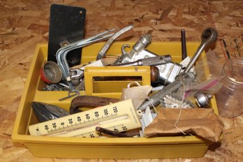 Yellow Crate With Miscellaneous Shop Tools
