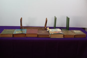 Vintage Carved Wooden Folding Bookstand, Books