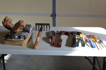 Tools, Hammers, Garden Rake, Miscellaneous Nails And Hardware