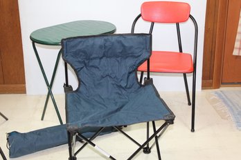 Green Table, Red Chair, Bag Chair