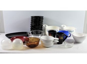 Black Glassware Small Platter 11.75 Inch Long, 8 Cereal Bowls Black Glassware- See Description