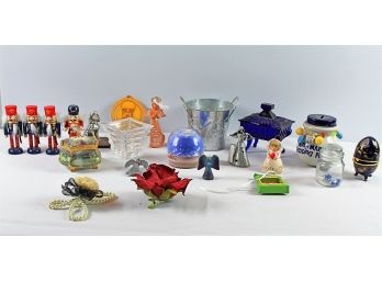 Collection Of Knickknacks, Hallmark Angel, Thomas Kinkade Music Box, Blue Egg