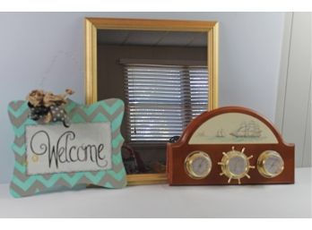Sailing Thermometer, ' Welcome' Hanging, Wall Mirror 22x18