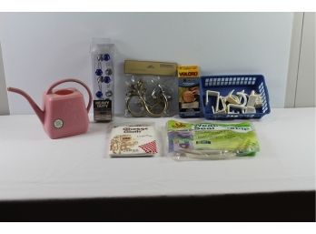 Shower Hooks, Pink Plastic Water Can, Cheesecloth, Weather Stripping