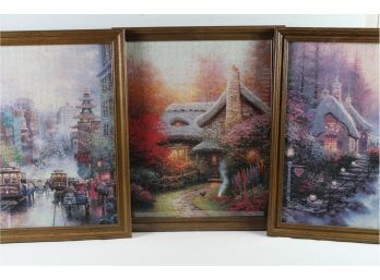 3 Thomas Kinkade Puzzle Pictures 22 X 18