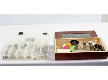 Watches And Earrings In Wood Box And Tote