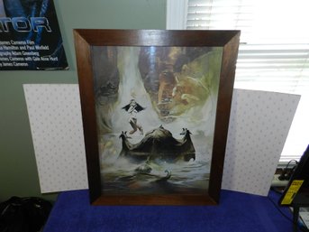 VINTAGE FRANK FRAZETTA AT THE EARTH'S CORE WOOD FRAMED PRINT
