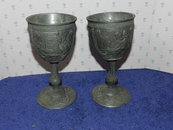 2 1989 FRANKLIN MINT EXCALIBUR PEWTER GOBLETS KING ARTHUR GUINEVERE CAMELOT