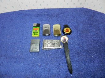 COLLECTION OF VINTAGE CAMEL CIGARETTE GEAR LIGHTERS WATCH PLUS OTHERS