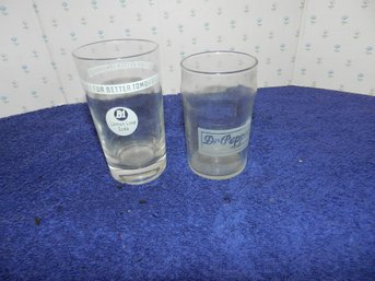 2 VINTAGE SODA GLASSES DR PEPPER AND B1 LEMON LIME
