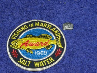 1969 STERLING SILVER MARYLAND SPORTFISHING TOURNAMENT PIN & PATCH