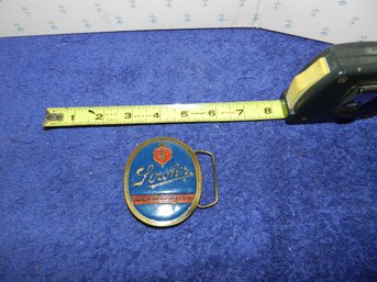 SOLID METAL AND ENAMEL STROH'S BEER BELT BUCKLE