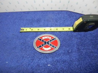 SOLID METAL AND ENAMEL REBEL FLAG WHITE TRASH BELT BUCKLE
