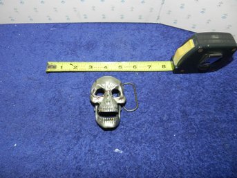 SOLID PEWTER BELT BUCKLE HINGED JAW SKULL