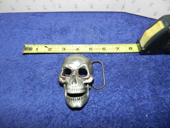 SOLID PEWTER BELT BUCKLE HINGED JAW SKULL