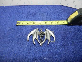 SOLID METAL DRACULA WINGED SKELETON BELT BUCKLE