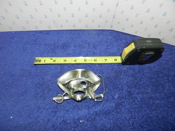 SOLID PEWTER PIRATE SKULL AND CROSSBONES BELT BUCKLE