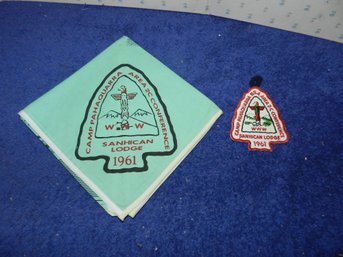 VINTAGE BSA OA NECKERCHIEF & PATCH 1961 SANHICAN LODGE CAMP PAHAQUARRA