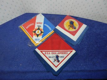 SET OF 3 AUTHENTIC BOY SCOUT JAMBOREE NECKERCHIEFS 1950 1964 1977