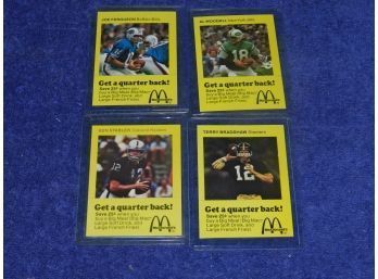 FULL SET OF 4 1975 MCDONALD'S QUARTERBACK CLUB NFL CARDS BILLS JETS STEELERS RAIDERS