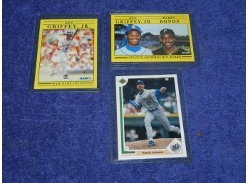 LOT OF 3 EARLY BASEBALL CARDS RANDY JOHNSON KEN GRIFFEY BARRY BONDS