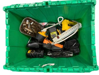 Box Of Misc Chargers, Batteries, Etc