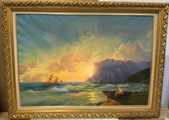 Signed Polish Oil On Canvas Painting With Great Gold Frame