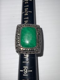 Sterling Silver Malachite And Marcasite Ring