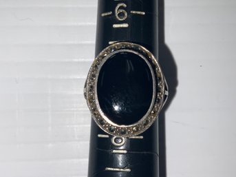Sterling Silver Black Onyx And Marcasite Ring