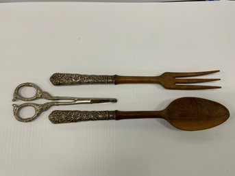 3 Pieces Of Sterling Silver Serving Pieces And Scissors