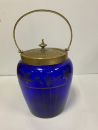 Antique Blue Silver Overlay Cracker Jar