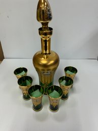 Bohemian Decanter Set With Applied Flowers