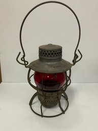 Dressed NYCS Railroad Lantern With Red Shade