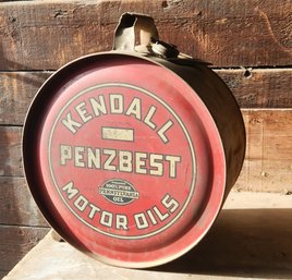 Vintage Kendall Penzbest Motor Oil Can, 5 Gallon, Red, Top Opens