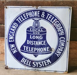 Vintage Porcelain New England Telegraph & Telephone Co Sign 18'X16' AT&T - Single Sided
