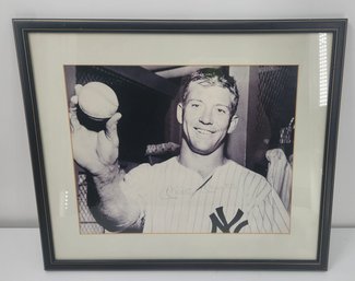 Framed Signed Autographed *Faded* Photograph Of Mickey Mantle